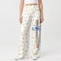 Christianartworkshop Pantalones de pierna ancha con estampado floral de acuarela y textura de madera, cruz azul y lazo decorativo. - US22, UK/AU26, EU54 (6XL) - image 0