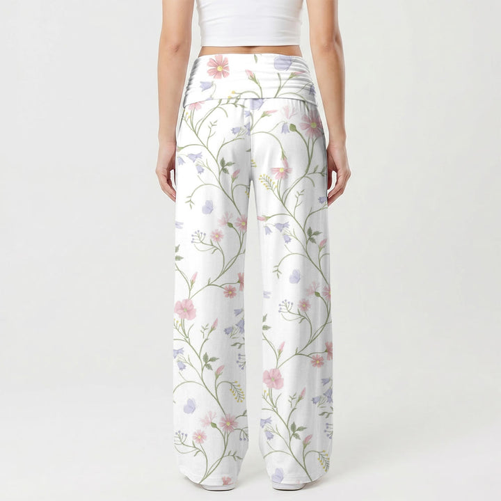 Christianartworkshop Pantalones de talle alto y pierna ancha con estampado floral de enredaderas en acuarela, libélulas y colibríes, retratos de la Virgen María. - image 2