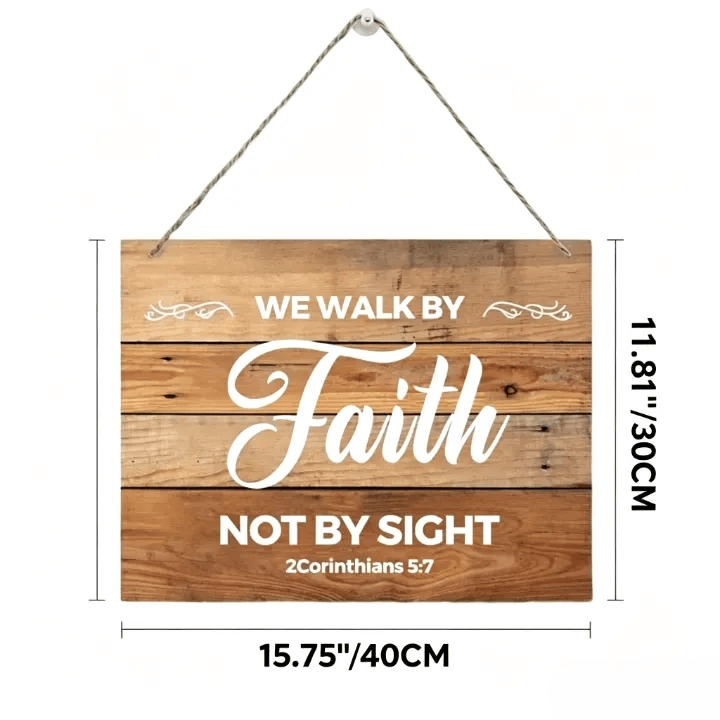 Christianartworkshop 2 Corintios 5:7 Versículo bíblico Decoración rústica de pared de madera: Emblema de fe devocional - 15,75''*11,81''*0,2''/40*30*0,5 cm - image 5