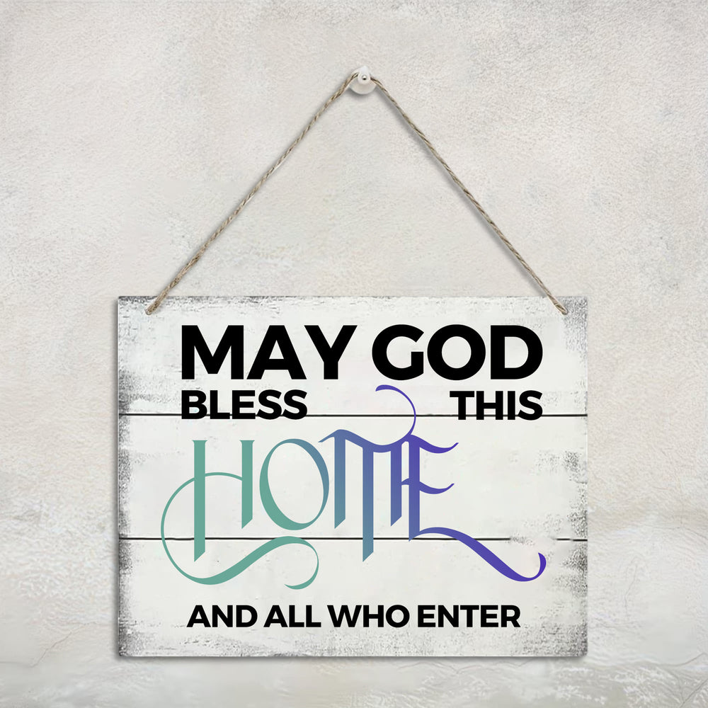 Christianartworkshop Que Dios bendiga este hogar. Decoración de pared de madera blanca envejecida: emblema de la bendición divina para el hogar. - image 1