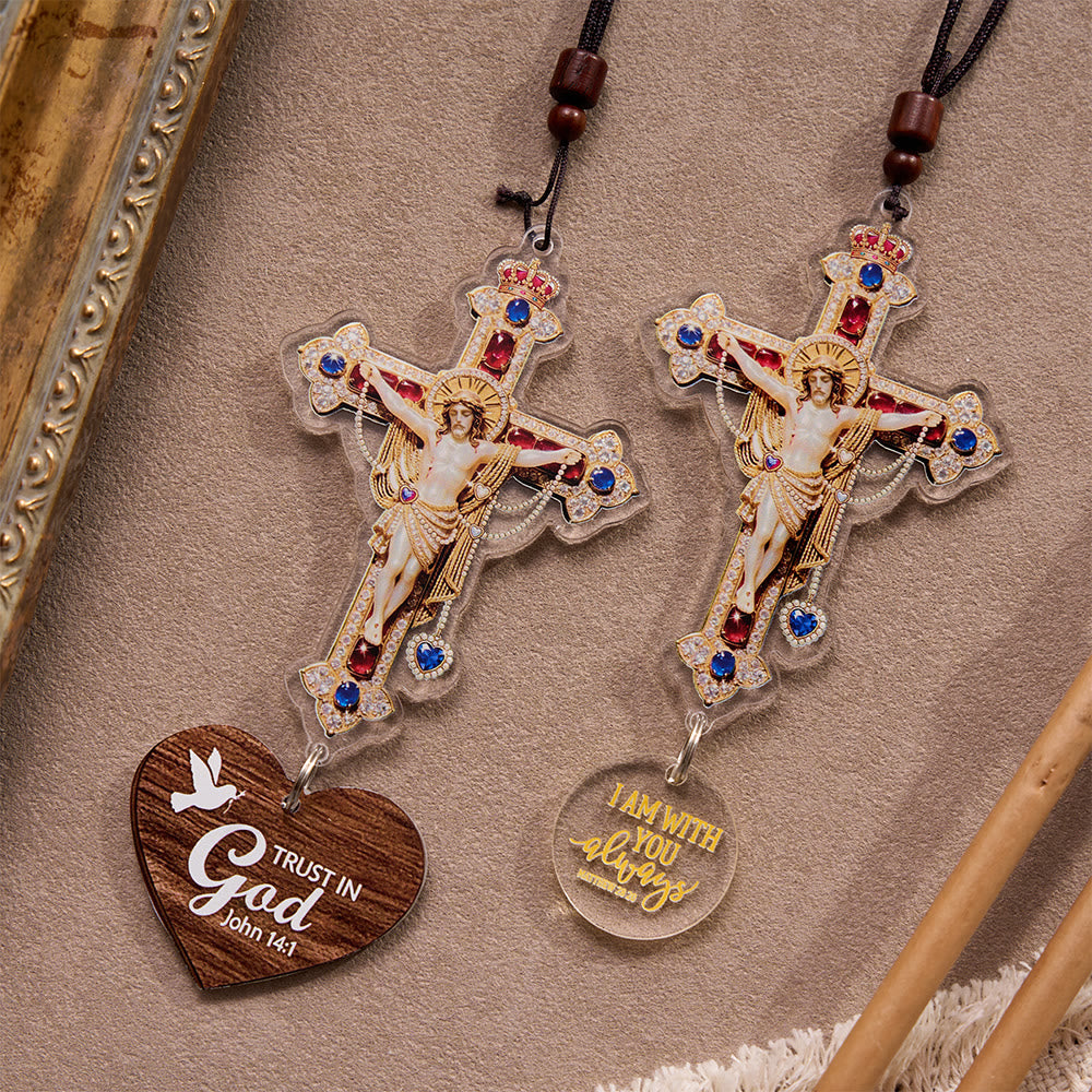 Christianartworkshop Colgante vintage de crucifijo con escritura bíblica y cordón trenzado: Un recordatorio de la misericordiosa protección divina en cada viaje. - image 1