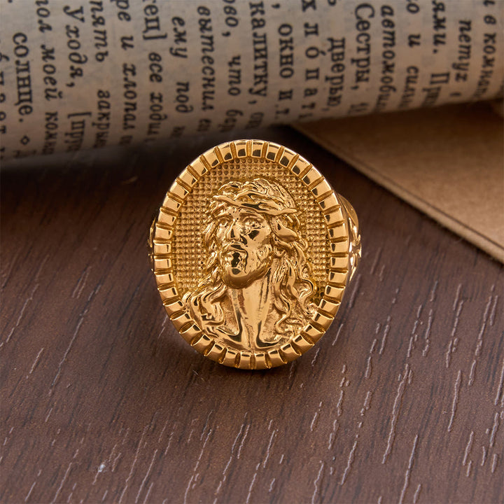 Christianartworkshop Anillo de bendición con cruz y cabeza de Cristo Jesús de estilo antiguo - image 5