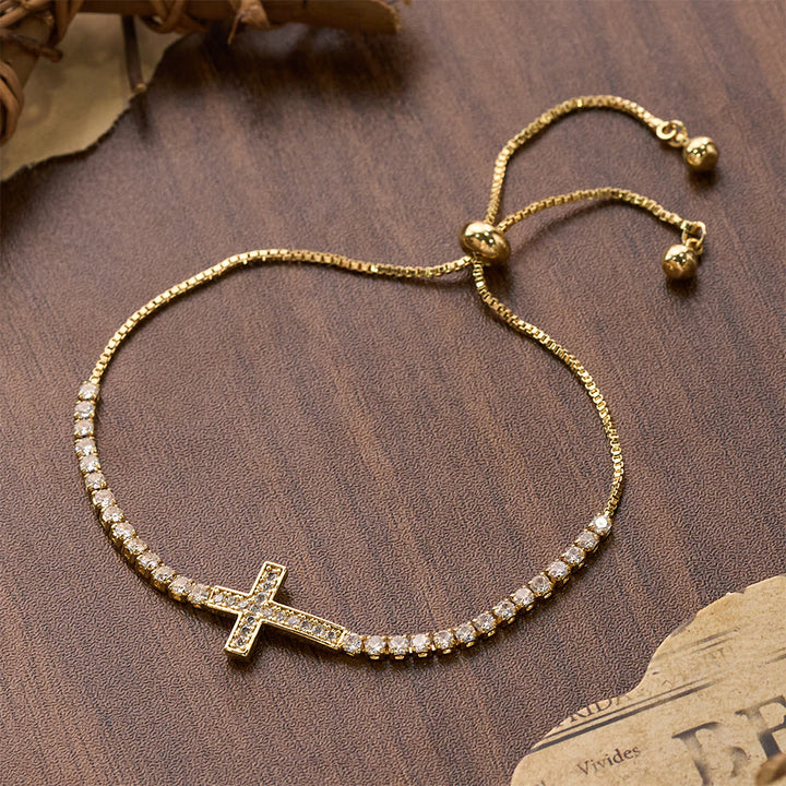 Christianartworkshop Pulsera de tenis ajustable con cruz de circonitas brillantes y pavé completo: emblema de la radiante guía celestial. - image 10