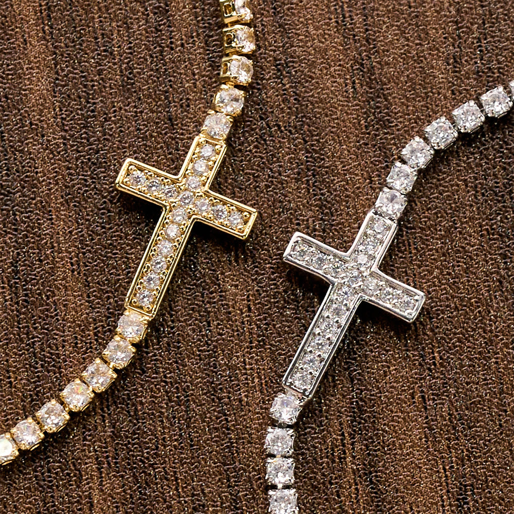 Christianartworkshop Pulsera de tenis ajustable con cruz de circonitas brillantes y pavé completo: emblema de la radiante guía celestial. - image 2