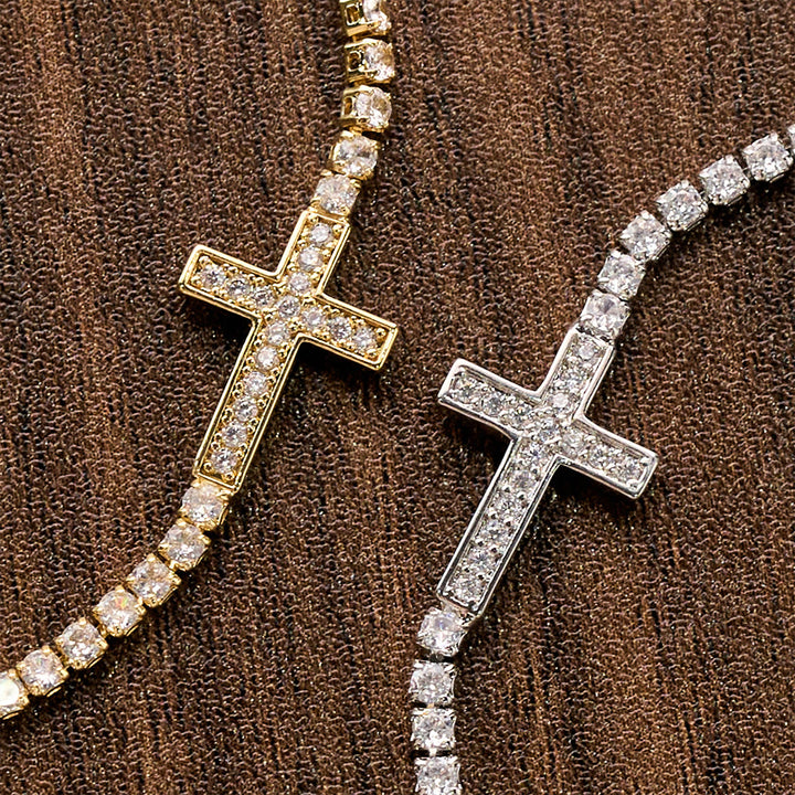 Christianartworkshop Pulsera de tenis ajustable con cruz de circonitas brillantes y pavé completo: emblema de la radiante guía celestial. - image 2