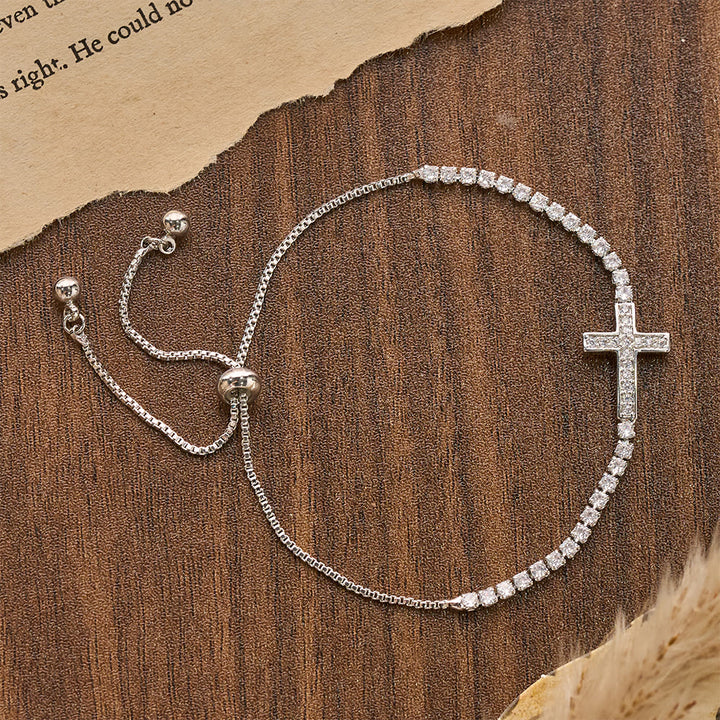 Christianartworkshop Pulsera de tenis ajustable con cruz de circonitas brillantes y pavé completo: emblema de la radiante guía celestial. - image 5
