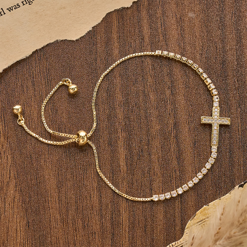 Christianartworkshop Pulsera de tenis ajustable con cruz de circonitas brillantes y pavé completo: emblema de la radiante guía celestial. - image 9