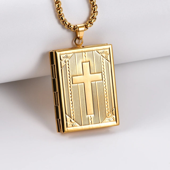 Christianartworkshop Colgante con forma de libro articulado y cruz de Jesús. - Dorado - image 1