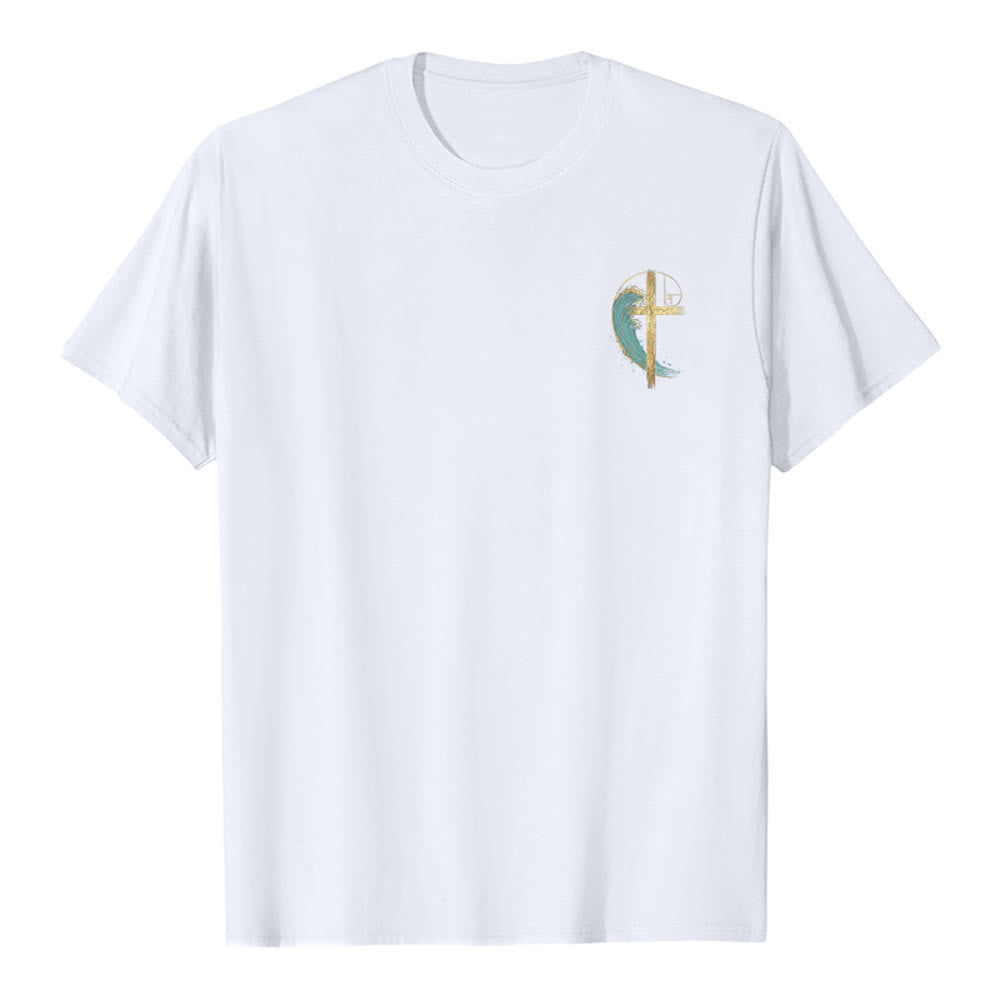 Christianartworkshop Camiseta clásica con estampado a doble cara de la Cruz Dorada y la Onda Fibonacci. - image 8