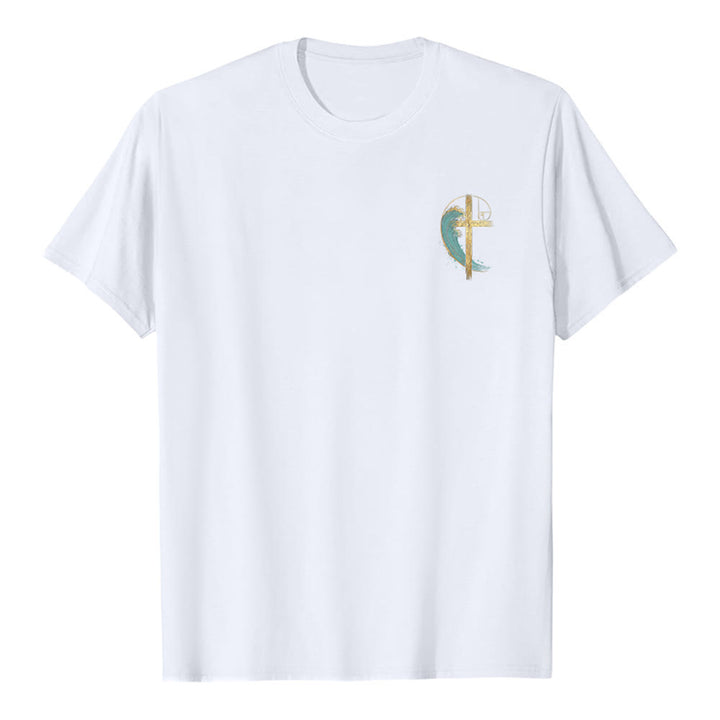 Christianartworkshop Camiseta clásica con estampado a doble cara de la Cruz Dorada y la Onda Fibonacci. - image 8