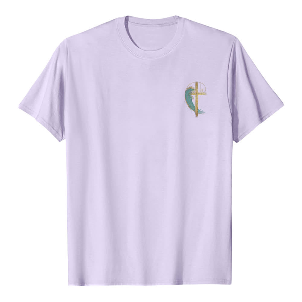 Christianartworkshop Camiseta clásica con estampado a doble cara de la Cruz Dorada y la Onda Fibonacci. - image 26