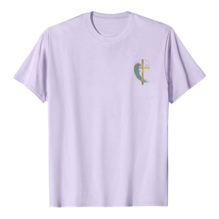 Christianartworkshop Camiseta clásica con estampado a doble cara de la Cruz Dorada y la Onda Fibonacci. - image 26