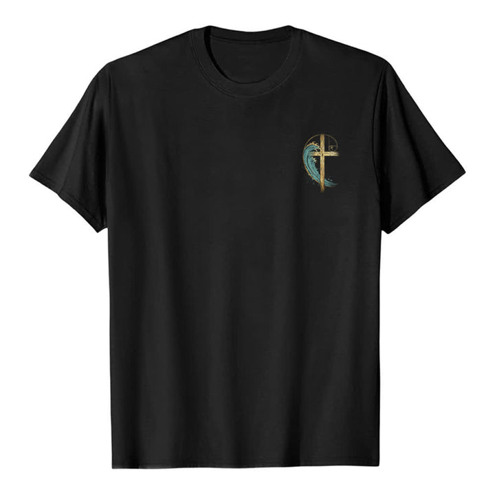 Christianartworkshop Camiseta clásica con estampado a doble cara de la Cruz Dorada y la Onda Fibonacci. - image 20