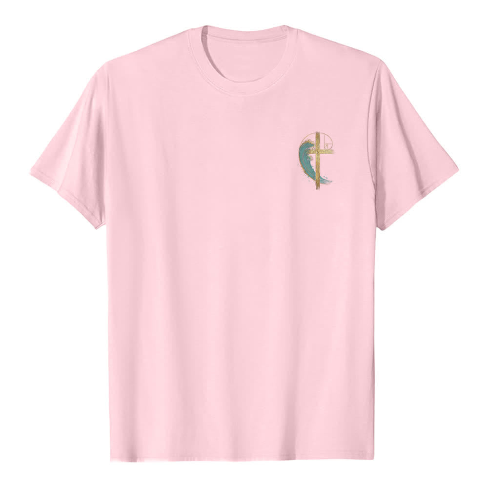 Christianartworkshop Camiseta clásica con estampado a doble cara de la Cruz Dorada y la Onda Fibonacci. - image 5