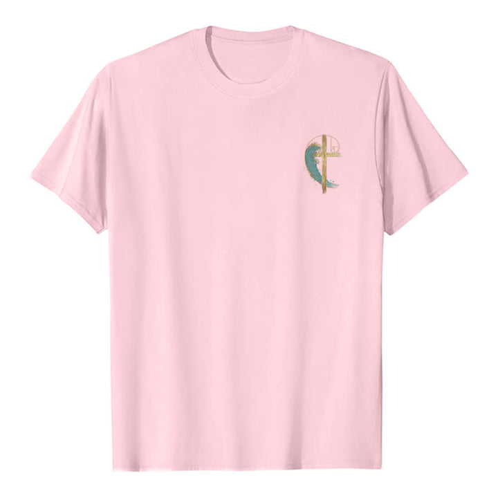 Christianartworkshop Camiseta clásica con estampado a doble cara de la Cruz Dorada y la Onda Fibonacci. - image 5
