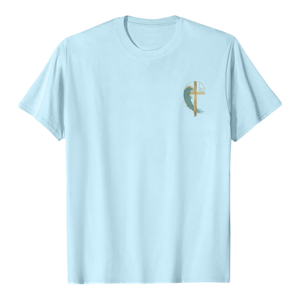 Christianartworkshop Camiseta clásica con estampado a doble cara de la Cruz Dorada y la Onda Fibonacci. - image 23