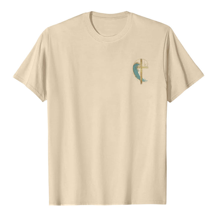 Christianartworkshop Camiseta clásica con estampado a doble cara de la Cruz Dorada y la Onda Fibonacci. - image 11