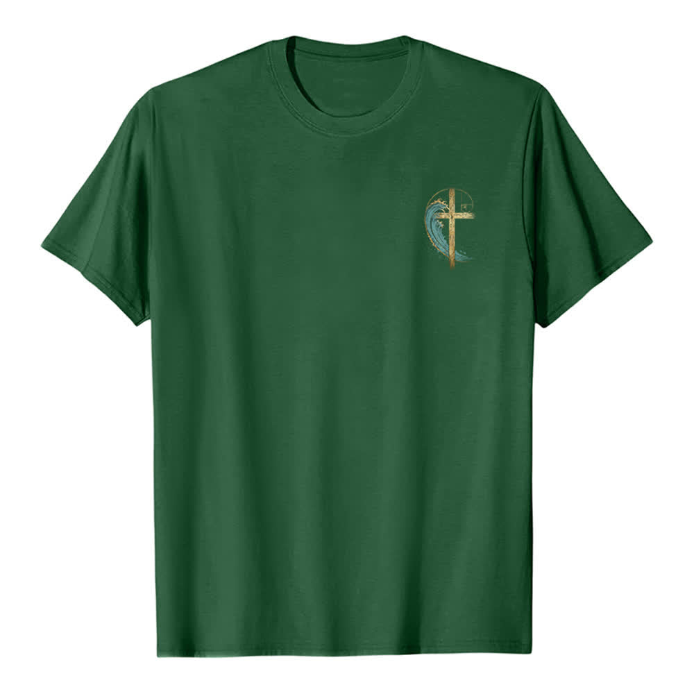 Christianartworkshop Camiseta clásica con estampado a doble cara de la Cruz Dorada y la Onda Fibonacci. - image 17