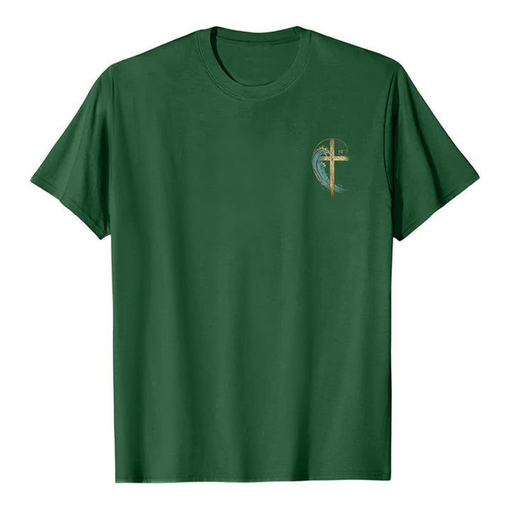 Christianartworkshop Camiseta clásica con estampado a doble cara de la Cruz Dorada y la Onda Fibonacci. - image 17