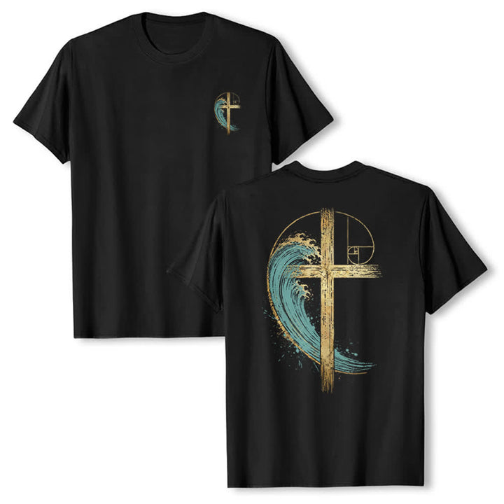 Christianartworkshop Camiseta clásica con estampado a doble cara de la Cruz Dorada y la Onda Fibonacci. - Negro - 2XL - image 18