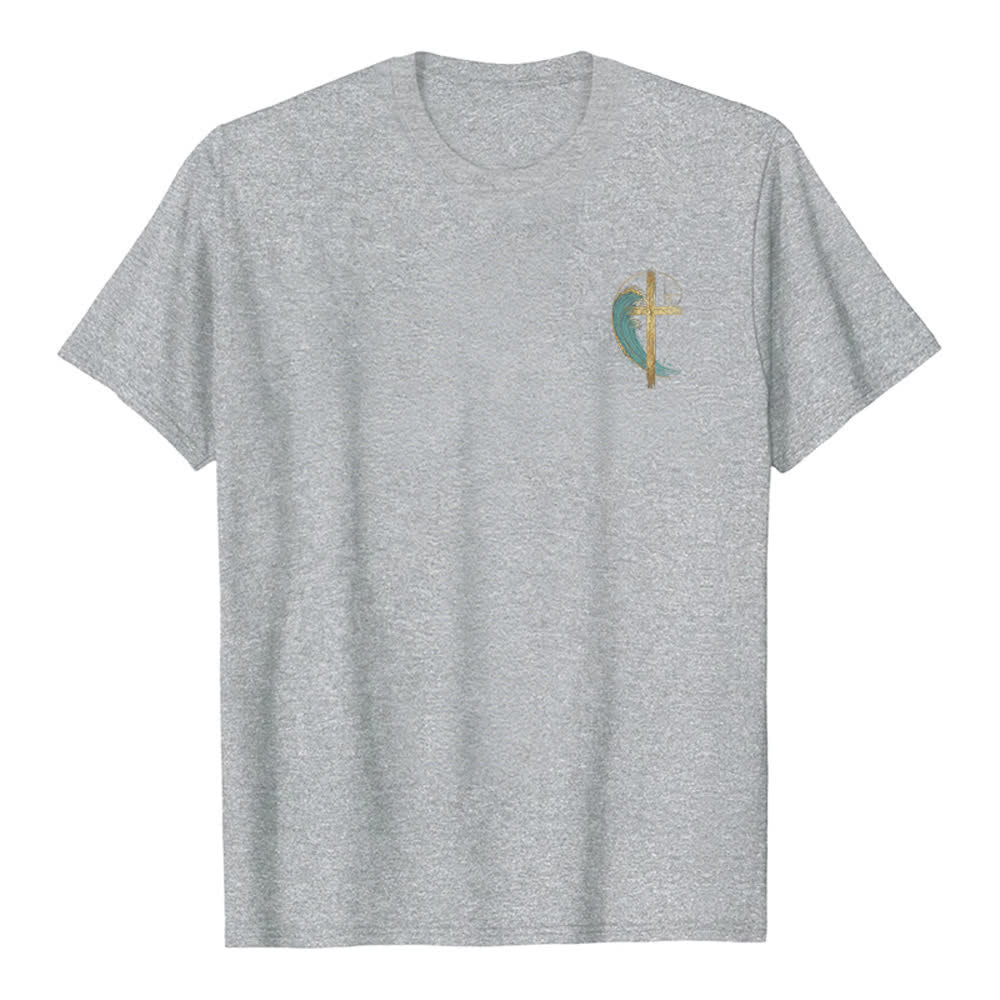 Christianartworkshop Camiseta clásica con estampado a doble cara de la Cruz Dorada y la Onda Fibonacci. - image 14
