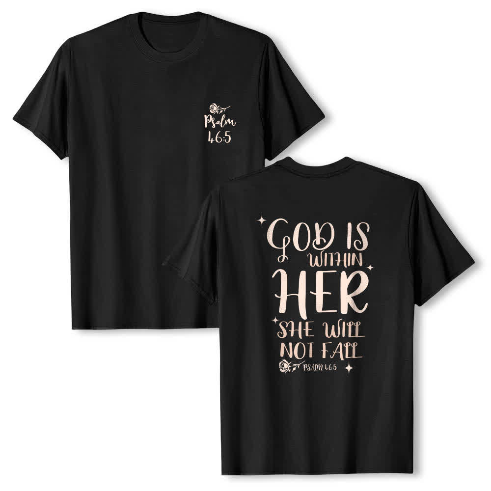 Christianartworkshop Camiseta clásica con estampado de doble cara "Dios está dentro de ella" (Salmo 46:5). - Negro - 2XL - image 0