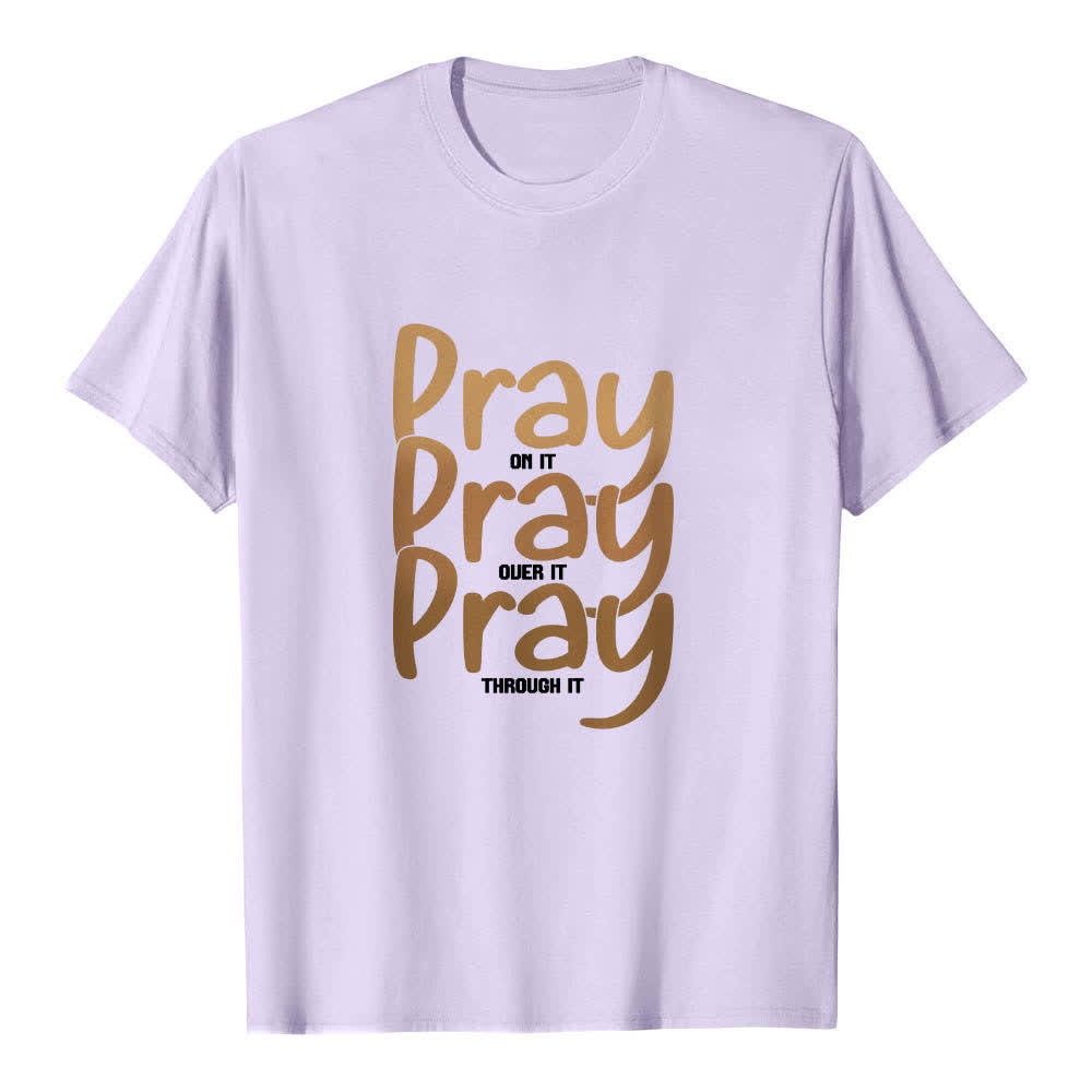 Christianartworkshop Camiseta clásica con estampado de letras "Pray On It Over It Through It" a doble cara - Púrpura - 2XL - image 4