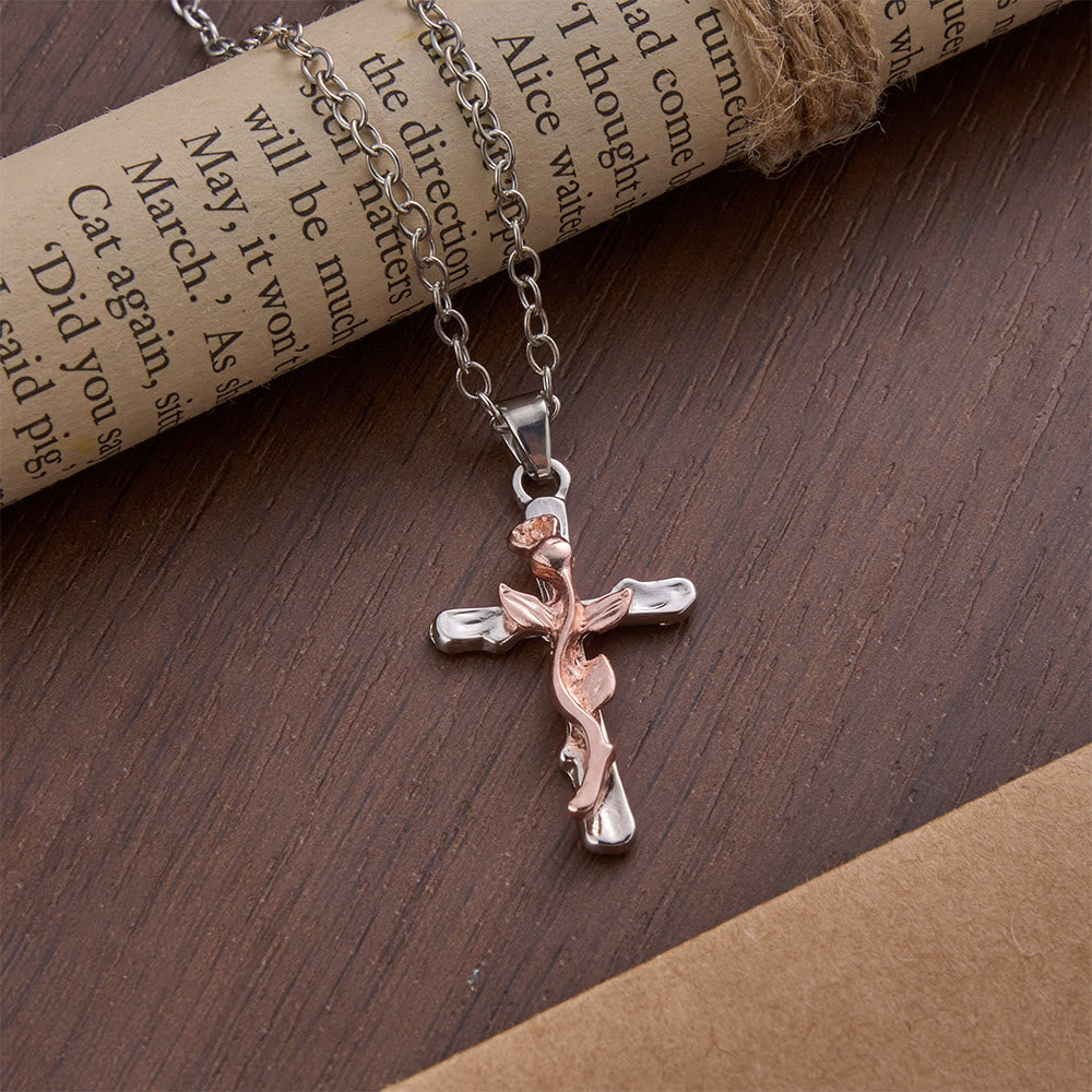 Christianartworkshop Collar con colgante de aleación con cruz de vid rosa - Oro rosa - image 4