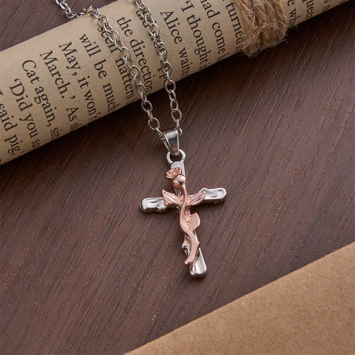 Christianartworkshop Collar con colgante de aleación con cruz de vid rosa - Oro rosa - image 4
