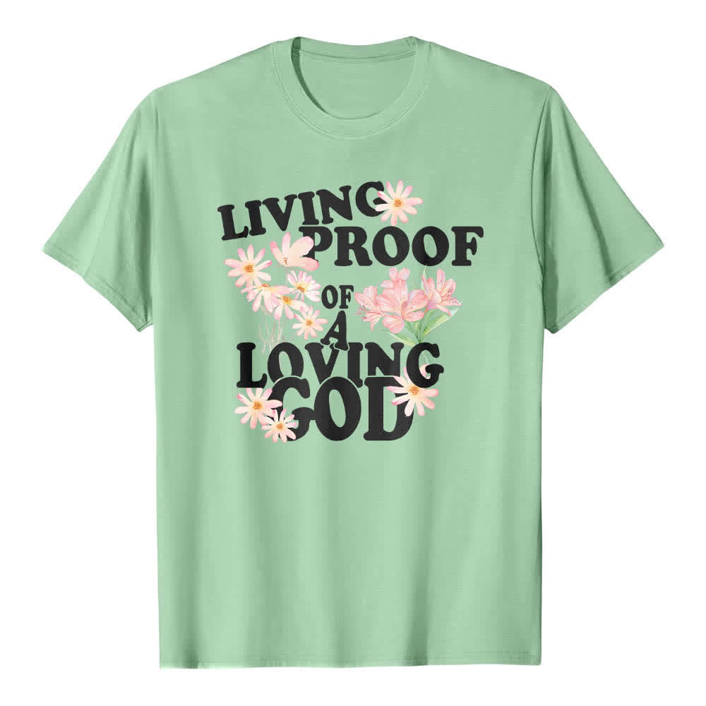 Christianartworkshop Camiseta clásica con estampado floral y la frase "Prueba viviente de un Dios amoroso" a doble cara. - Verde claro - 2XL - image 7
