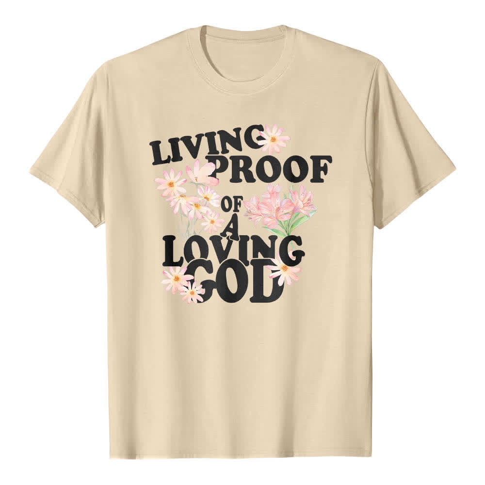 Christianartworkshop Camiseta clásica con estampado floral y la frase "Prueba viviente de un Dios amoroso" a doble cara. - Beige - 2XL - image 1