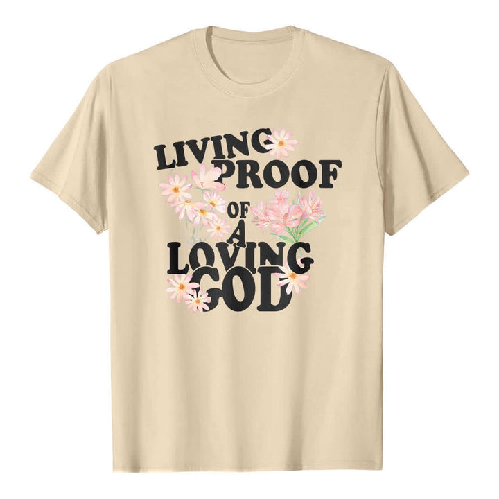 Christianartworkshop Camiseta clásica con estampado floral y la frase "Prueba viviente de un Dios amoroso" a doble cara. - Beige - 2XL - image 1