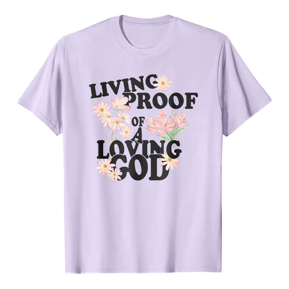Christianartworkshop Camiseta clásica con estampado floral y la frase "Prueba viviente de un Dios amoroso" a doble cara. - Púrpura - 2XL - image 6
