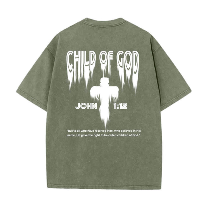 Christianartworkshop Camiseta de manga corta con estampado desgastado "Hijo de Dios Juan 1:12" a doble cara. - image 1
