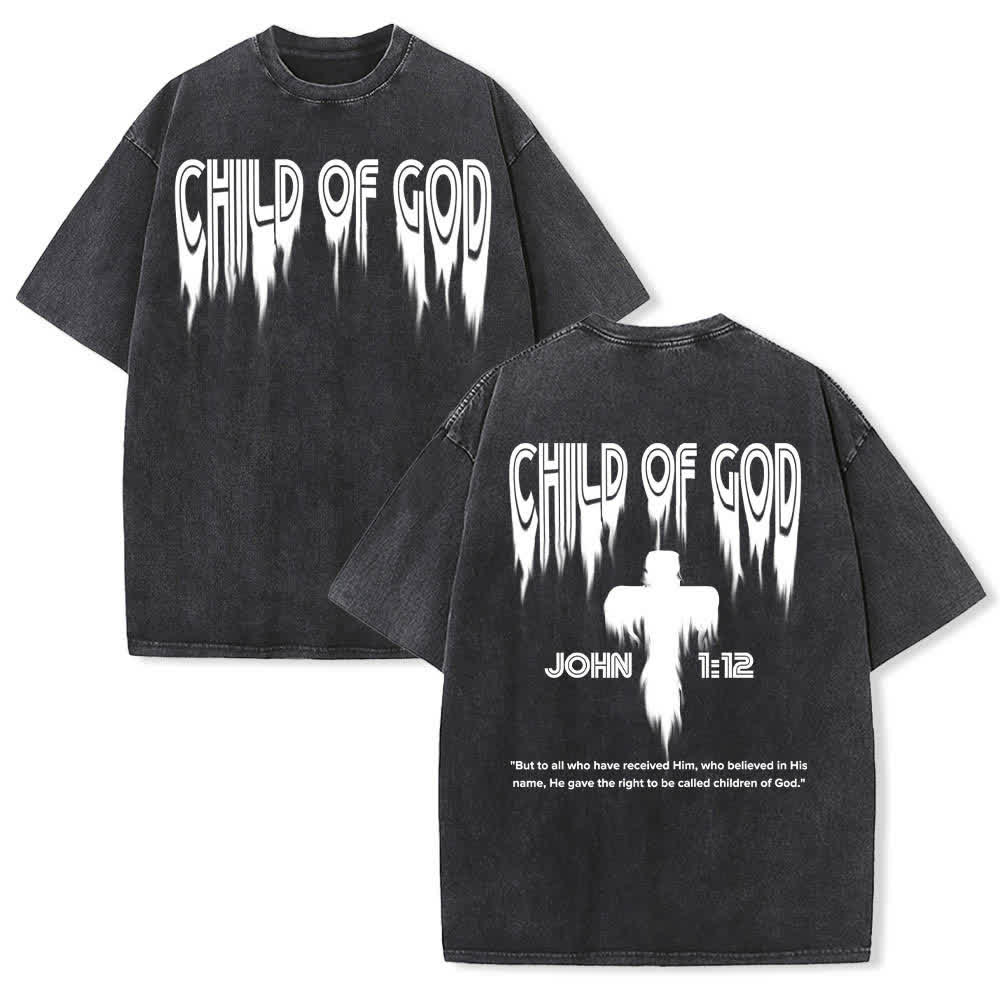 Christianartworkshop Camiseta de manga corta con estampado desgastado "Hijo de Dios Juan 1:12" a doble cara. - Negro - 5XL - image 15