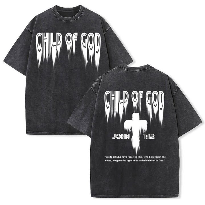 Christianartworkshop Camiseta de manga corta con estampado desgastado "Hijo de Dios Juan 1:12" a doble cara. - Negro - 5XL - image 15