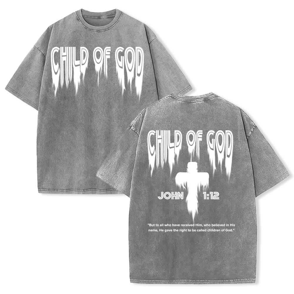 Christianartworkshop Camiseta de manga corta con estampado desgastado "Hijo de Dios Juan 1:12" a doble cara. - Gris - 5XL - image 9