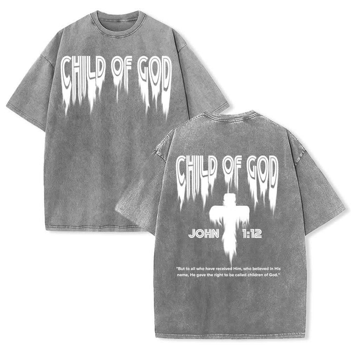 Christianartworkshop Camiseta de manga corta con estampado desgastado "Hijo de Dios Juan 1:12" a doble cara. - Gris - 5XL - image 9