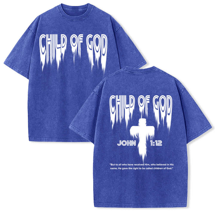 Christianartworkshop Camiseta de manga corta con estampado desgastado "Hijo de Dios Juan 1:12" a doble cara. - Azul - 5XL - image 3