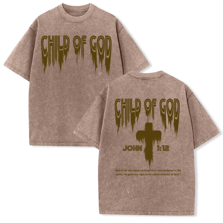 Christianartworkshop Camiseta de manga corta con estampado desgastado "Hijo de Dios Juan 1:12" a doble cara. - Marrón - 5XL - image 6