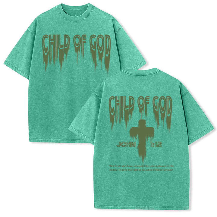 Christianartworkshop Camiseta de manga corta con estampado desgastado "Hijo de Dios Juan 1:12" a doble cara. - Verde - 5XL - image 12