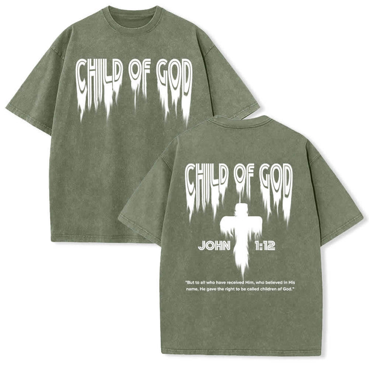 Christianartworkshop Camiseta de manga corta con estampado desgastado "Hijo de Dios Juan 1:12" a doble cara. - Verde militar - 5XL - image 0