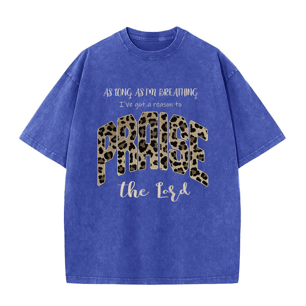 Christianartworkshop Camiseta de doble cara con estampado de leopardo y letras "Alabado sea el Señor", lavada - Azul - 5XL - image 3