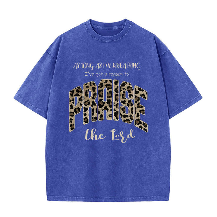 Christianartworkshop Camiseta de doble cara con estampado de leopardo y letras "Alabado sea el Señor", lavada - Azul - 5XL - image 3
