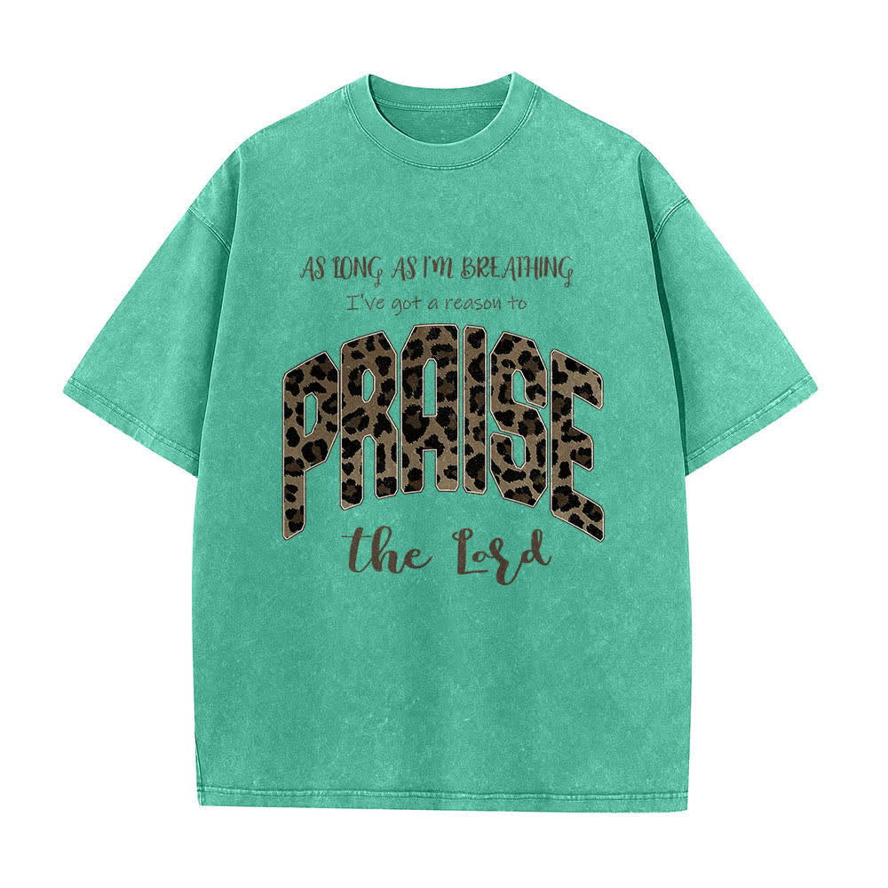 Christianartworkshop Camiseta de doble cara con estampado de leopardo y letras "Alabado sea el Señor", lavada - Verde - 5XL - image 6