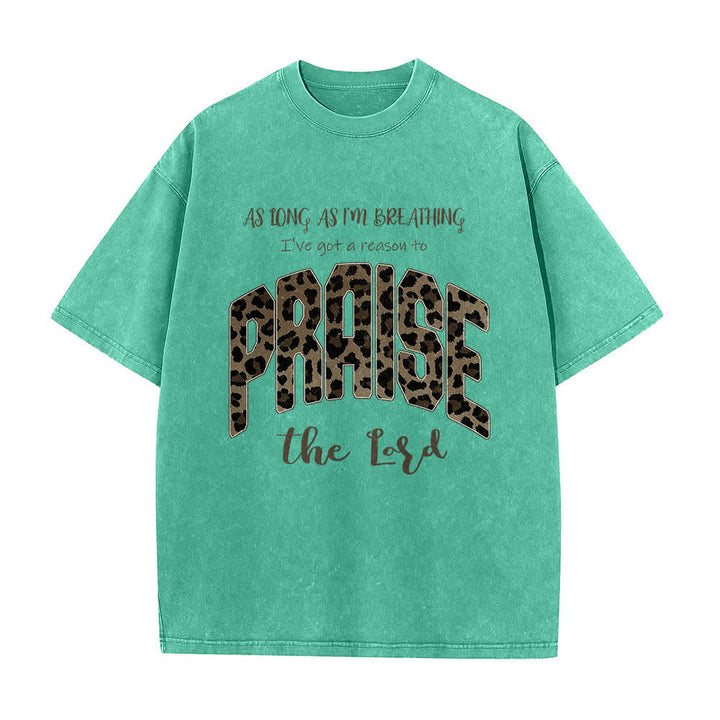 Christianartworkshop Camiseta de doble cara con estampado de leopardo y letras "Alabado sea el Señor", lavada - Verde - 5XL - image 6