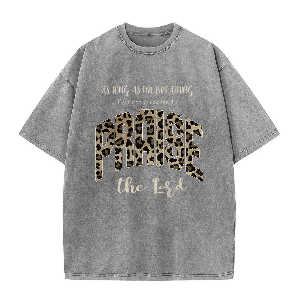Christianartworkshop Camiseta de doble cara con estampado de leopardo y letras "Alabado sea el Señor", lavada - Gris - 5XL - image 5