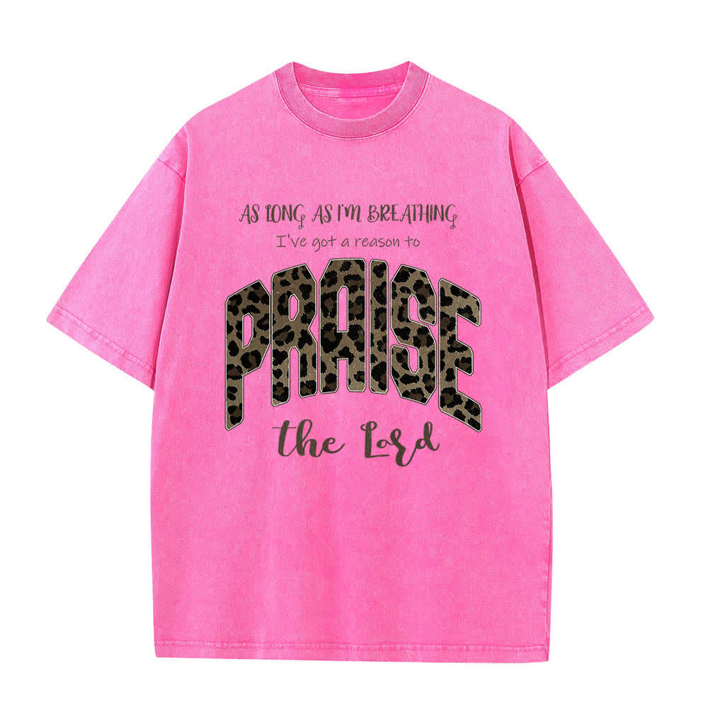 Christianartworkshop Camiseta de doble cara con estampado de leopardo y letras "Alabado sea el Señor", lavada - Rosa - 5XL - image 1