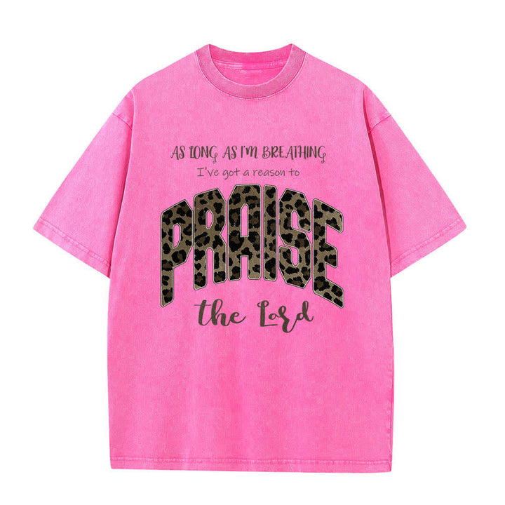 Christianartworkshop Camiseta de doble cara con estampado de leopardo y letras "Alabado sea el Señor", lavada - Rosa - 5XL - image 1