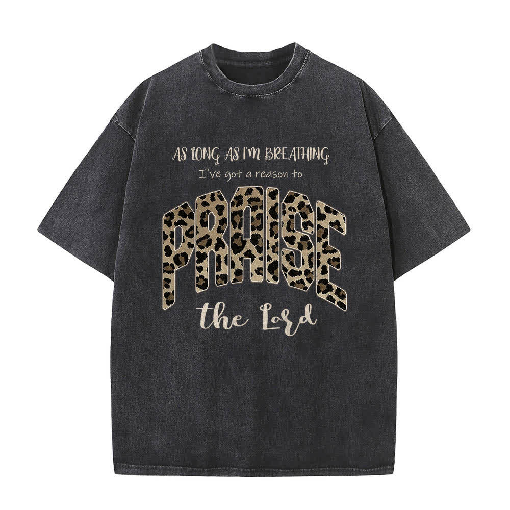 Christianartworkshop Camiseta de doble cara con estampado de leopardo y letras "Alabado sea el Señor", lavada - Negro - 5XL - image 7